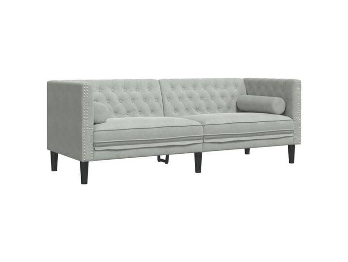 vidaXL Sofa Chesterfield-Sofa mit Nackenrollen 3-Sitzer Hellgrau Samt, grau, 3-Seater, Hellgrau von vidaXL