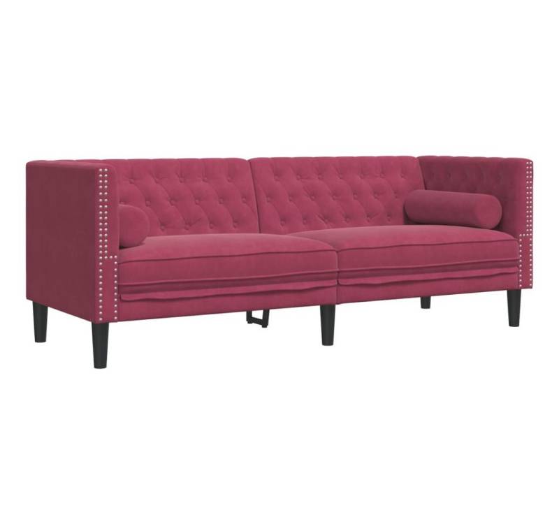 vidaXL Sofa Chesterfield-Sofa mit Nackenrollen 3-Sitzer Weinrot Samt von vidaXL