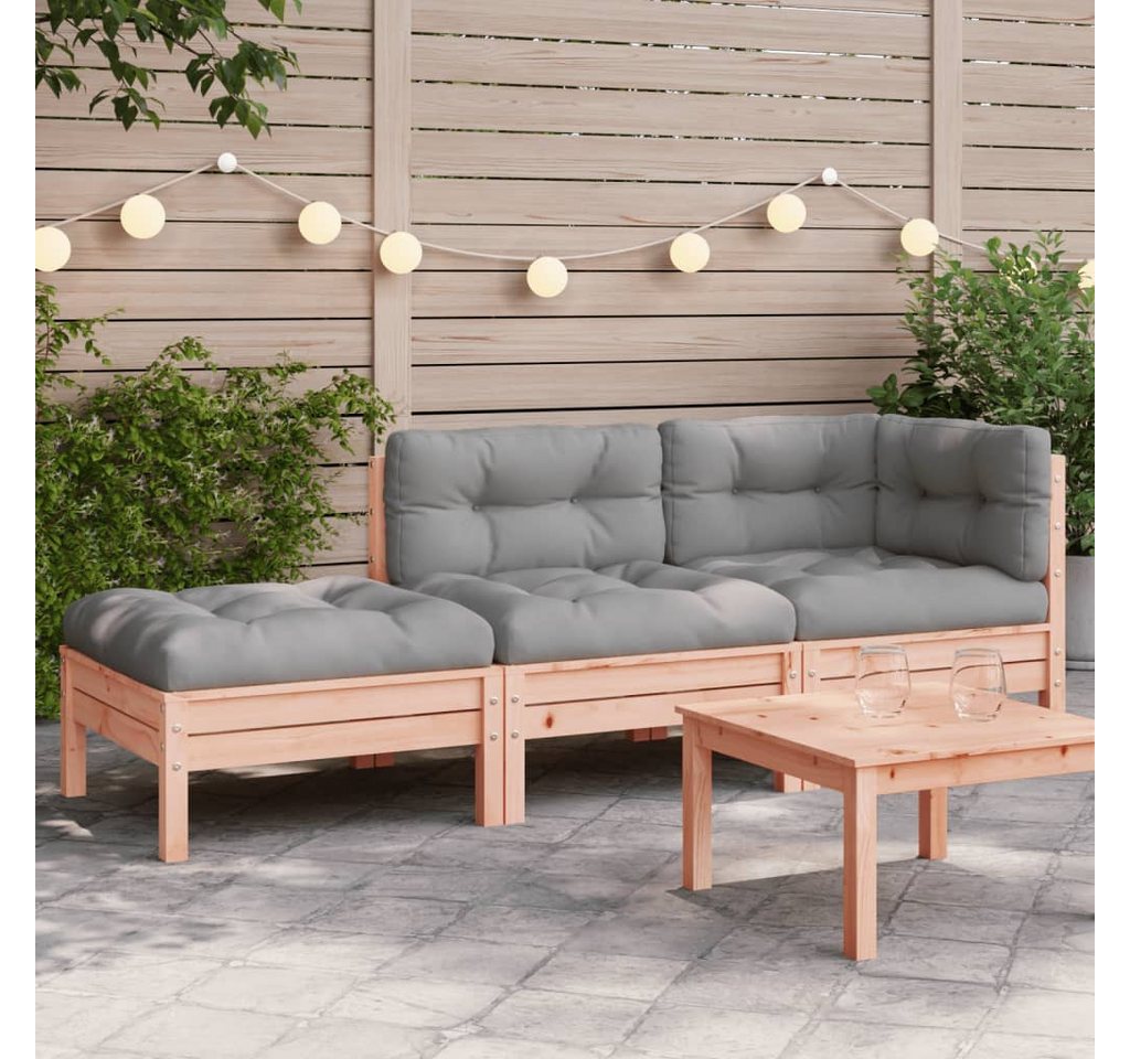 vidaXL Sofa Gartensofa mit Kissen und Hocker 2-Sitzer von vidaXL