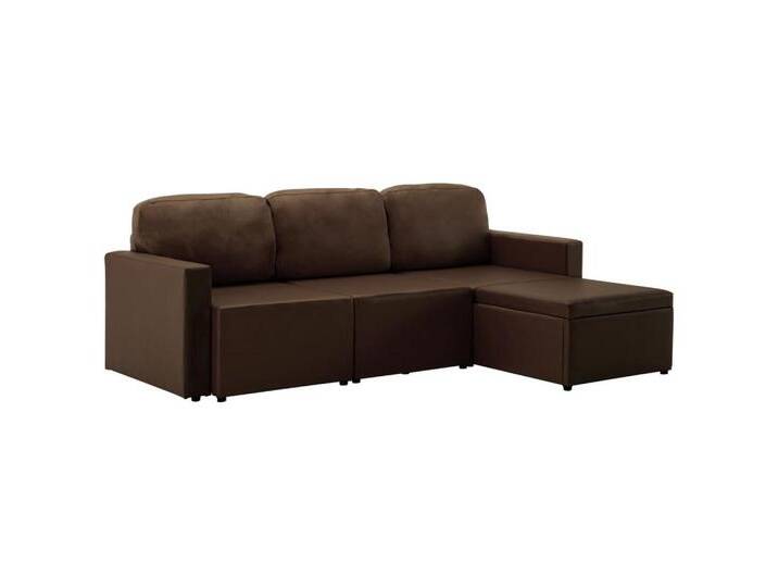 vidaXL Sofa Modulares 3-Sitzer Schlafsofa Braun Kunstleder, braun, Braun von vidaXL