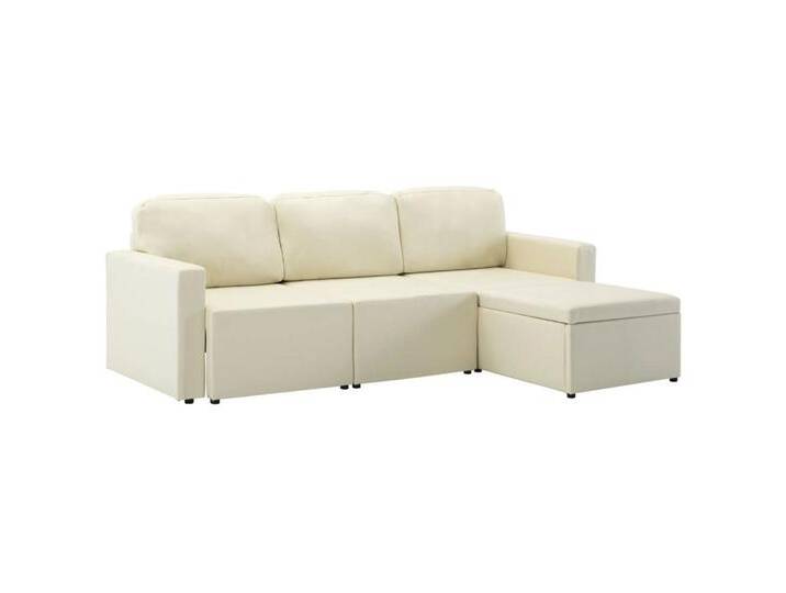 vidaXL Sofa Modulares 3-Sitzer Schlafsofa Creme Kunstleder, Creme von vidaXL