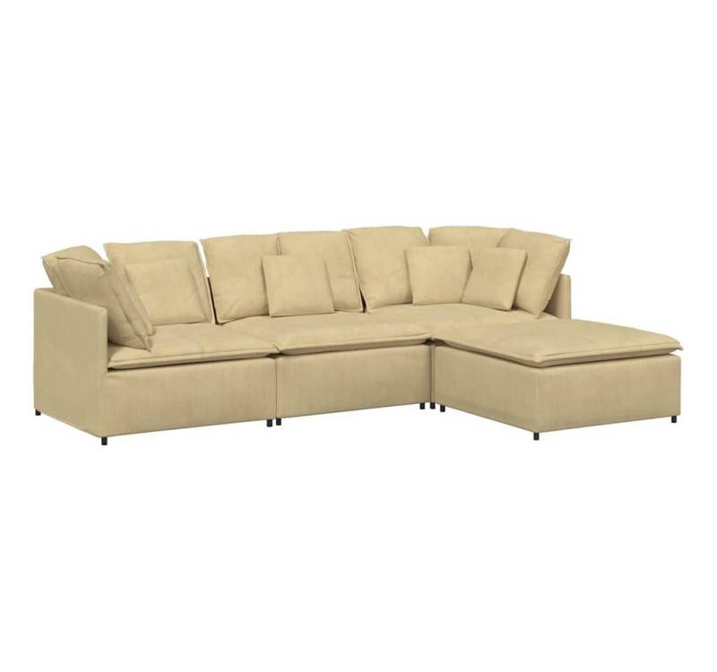 vidaXL Sofa Modulares Sofa mit Fußhocker Kissen Cordstoff Hellgrün Grau von vidaXL