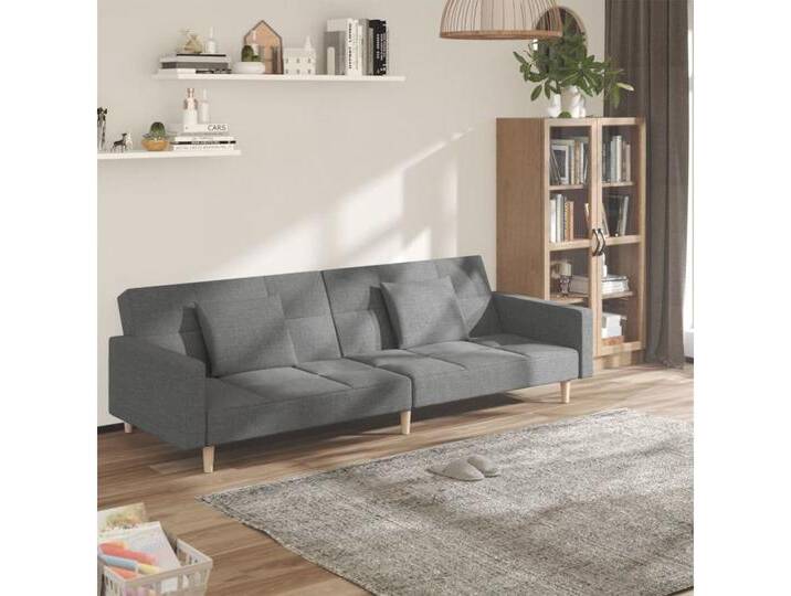 vidaXL Sofa Schlafsofa 2 Sitzer Sofa mit Schlaffunktion mit 2 Kissen, mit Armlehnen, grau, mit Armlehnen, Hellgrau von vidaXL