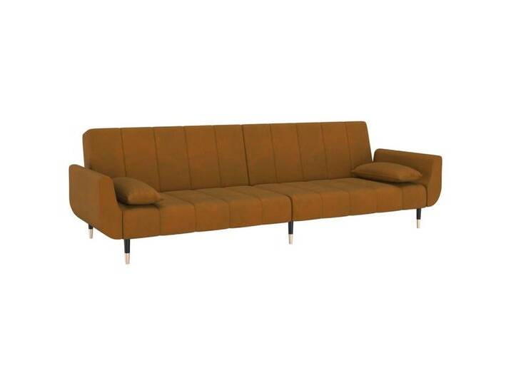 vidaXL Sofa Schlafsofa 2-Sitzer mit 2 Kissen Braun Samt Schlafcouch Schlaffunktion, braun von vidaXL