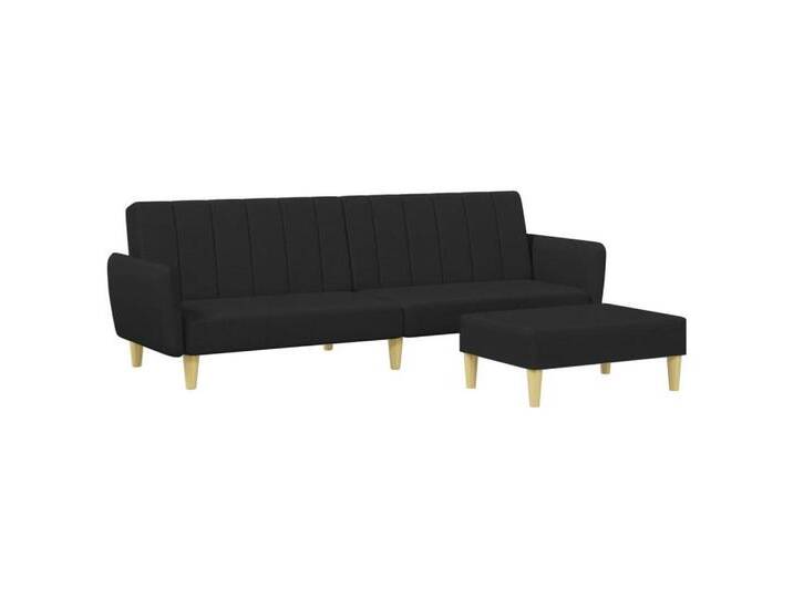 vidaXL Sofa Schlafsofa 2-Sitzer mit Fußhocker Schwarz Stoff, schwarz, Schwarz von vidaXL