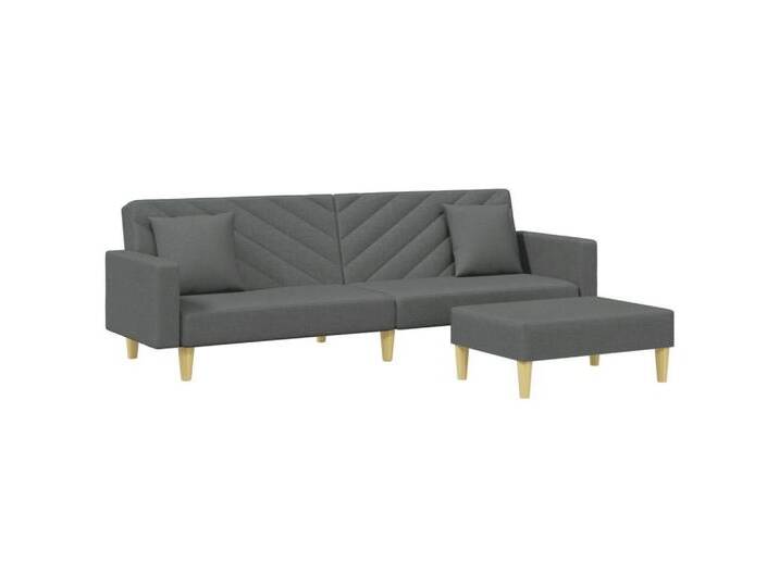 vidaXL Sofa Schlafsofa 2-Sitzer mit Kissen und Fußhocker Dunkelgrau Stoff, grau, with armrest, Dunkelgrau von vidaXL