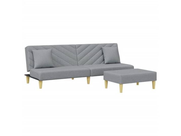 vidaXL Sofa Schlafsofa 2-Sitzer mit Kissen und Fußhocker Hellgrau Stoff, grau, Ohne Armlehnen, Hellgrau von vidaXL