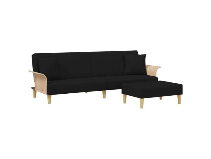 vidaXL Sofa Schlafsofa 2-Sitzer mit Kissen und Fußhocker Schwarz Samt, schwarz, Schwarz von vidaXL