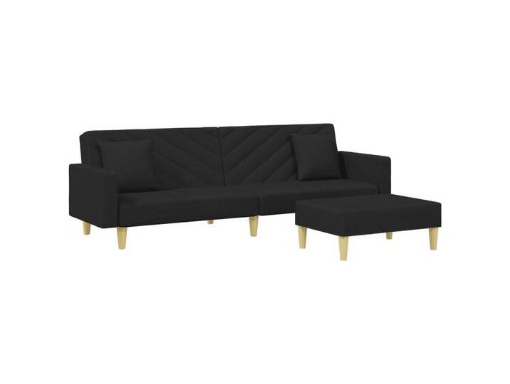 vidaXL Sofa Schlafsofa 2-Sitzer mit Kissen und Fußhocker Schwarz Stoff, schwarz, with armrest, Schwarz von vidaXL