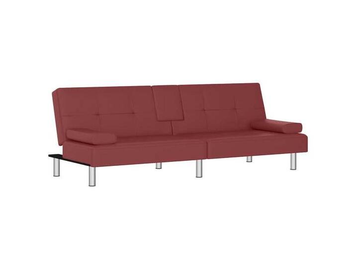 vidaXL Sofa Schlafsofa mit Getränkehaltern Rot Kunstleder, rot, Weinrot von vidaXL