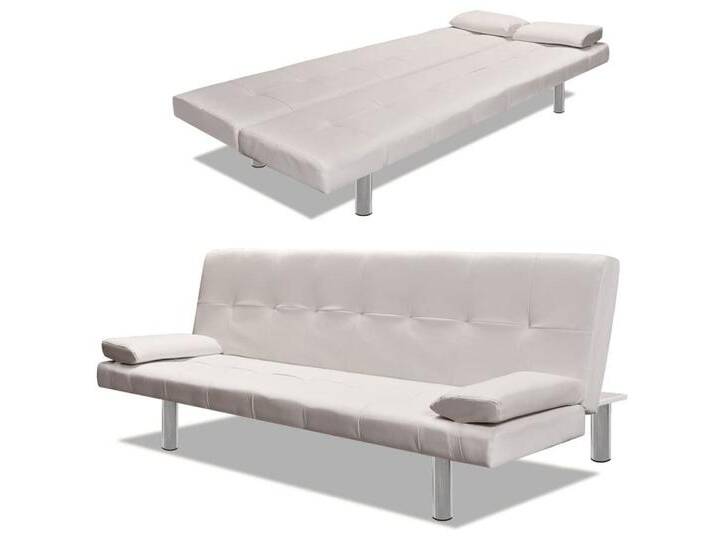 vidaXL Sofa Schlafsofa mit zwei Kissen Kunstleder Verstellbar Cremeweiß Schlafcouc, beige von vidaXL