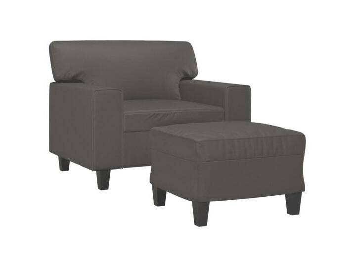 vidaXL Sofa Sessel mit Hocker Grau 60 cm Kunstleder, grau, Grau von vidaXL