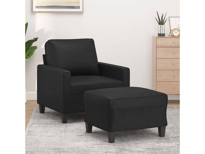 vidaXL Sofa Sessel mit Hocker Kunstleder, Schwarz, schwarz, Schwarz von vidaXL