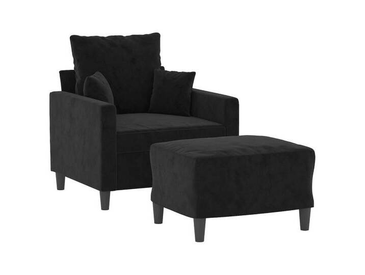 vidaXL Sofa Sessel mit Hocker Schwarz 60 cm Samt, schwarz, Schwarz von vidaXL