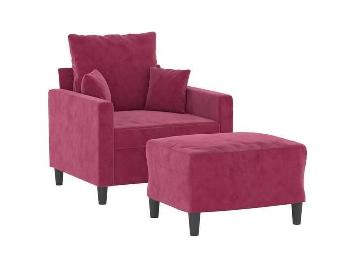 vidaXL Sofa Sessel mit Hocker Weinrot 60 cm Samt, rot, Weinrot von vidaXL
