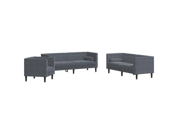 vidaXL Sofa Sofa Set 3 pcs Dunkelgrau Samt, 3 Teile, grau, Dunkelgrau von vidaXL