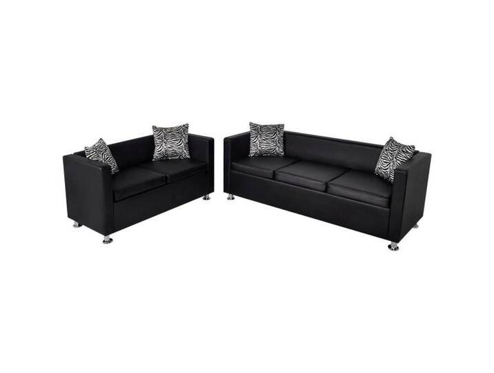 vidaXL Sofa Sofa-Set Kunstleder 3-Sitzer und 2-Sitzer Schwarz, schwarz von vidaXL