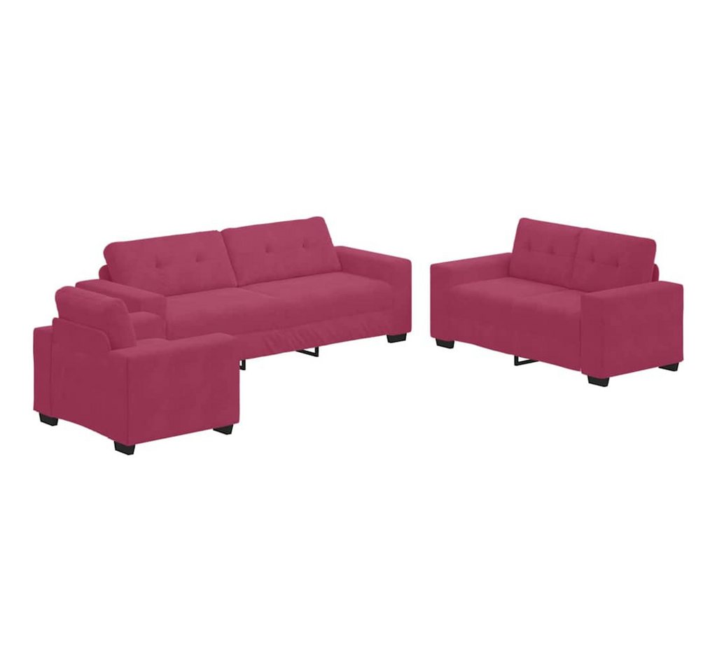 vidaXL Sofa Sofa Set mit Kissen 3 pcs Weinrot 221 x 78 x 80 cm Samt, 3 Teile von vidaXL