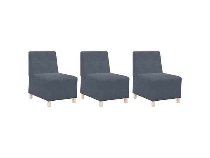 vidaXL Sofa Modulares Armfreies Sofa 3 pcs Dunkelgrau 55 x 74 x 82 cm Samt, 3 Teile, grau, Dunkelgrau von vidaXL
