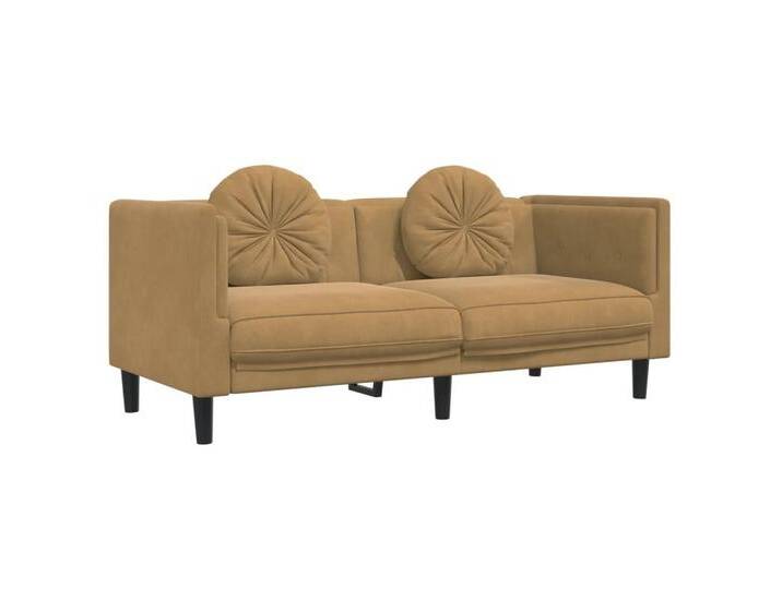 vidaXL Sofa Sofa mit Kissen 2-Sitzer Braun Samt, braun von vidaXL