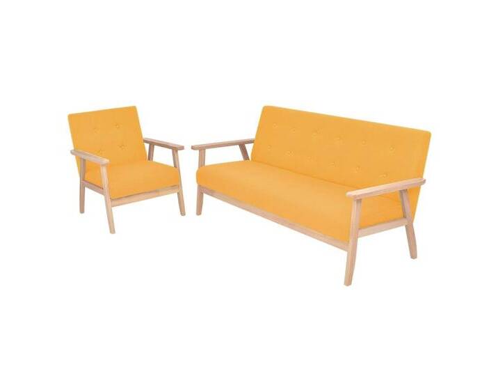 vidaXL Sofa Sofagarnitur 2-tlg. Stoff Gelb, gelb, Sessel + 3-Sitzer, Gelb von vidaXL