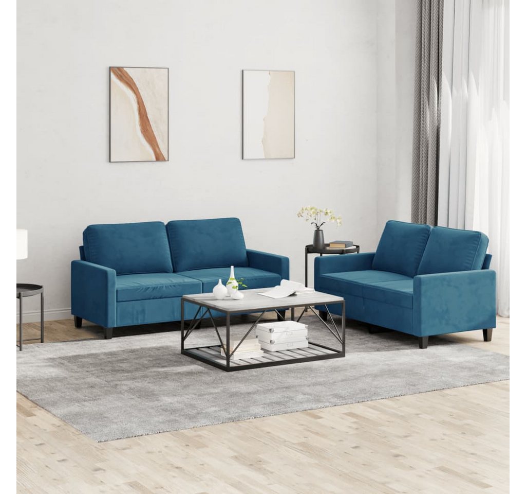 vidaXL Sofa Sofagarnitur Set mit Kissen Samt, 2-tlg., Blau von vidaXL