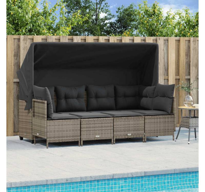 vidaXL Gartenlounge-Set, 5-tlg. Garten-Sofagarnitur mit Kissen Grau Poly Rattan von vidaXL