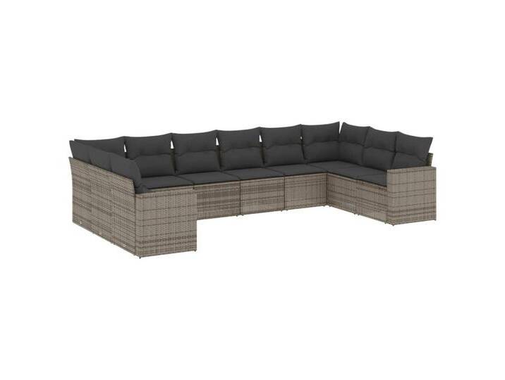 vidaXL Sofaelement 10-tlg. Garten-Sofagarnitur mit Kissen Grau Poly Rattan (1 St), grau, Ohne Tisch, Grau von vidaXL