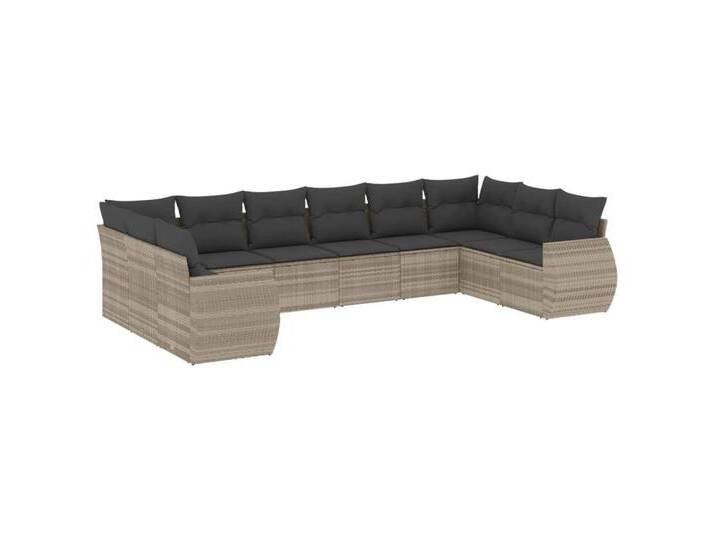 vidaXL Sofaelement 10-tlg. Garten-Sofagarnitur mit Kissen Hellgrau Poly Rattan (1 St), grau, Ohne Tisch, Hellgrau von vidaXL