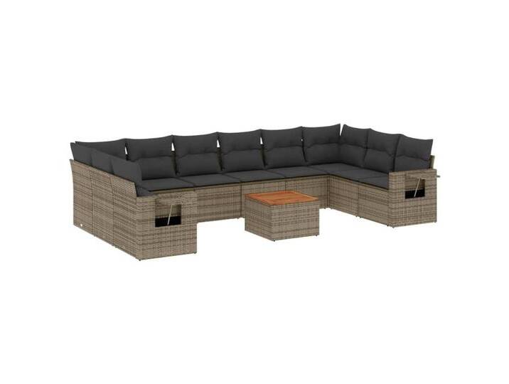 vidaXL Sofaelement 11-tlg. Garten-Sofagarnitur mit Kissen Grau Poly Rattan (1 St), grau, 2x corner + table + 6x middle, Grau von vidaXL