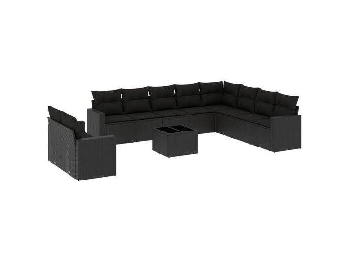 vidaXL Sofaelement 11-tlg. Garten-Sofagarnitur mit Kissen Schwarz Poly Rattan (1 St), schwarz, Mit Tisch, Schwarz von vidaXL