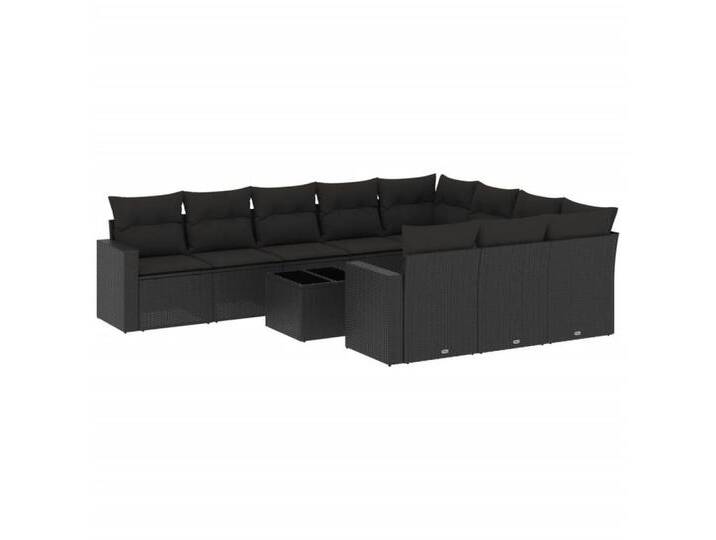 vidaXL Sofaelement 11-tlg. Garten-Sofagarnitur mit Kissen Schwarz Poly Rattan (1 St), schwarz, Mit Tisch, Schwarz von vidaXL