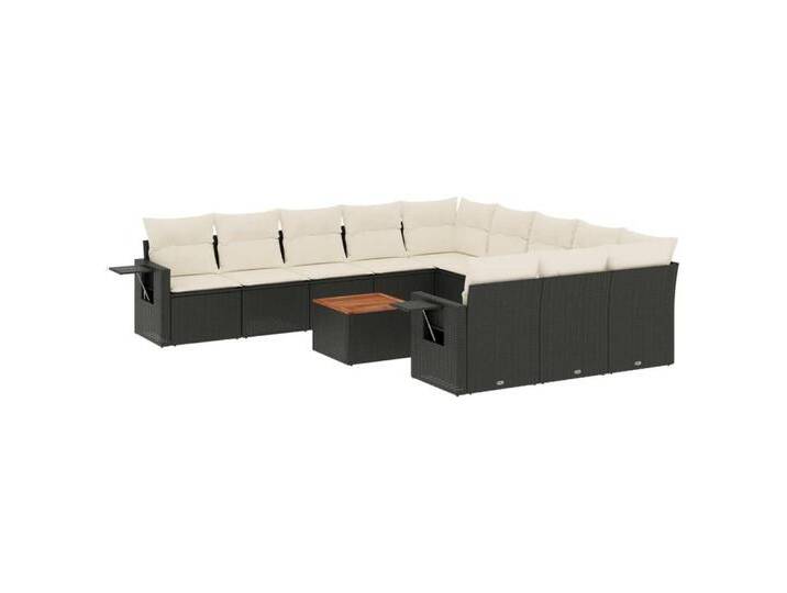 vidaXL Sofaelement 12-tlg. Garten-Sofagarnitur mit Kissen Schwarz Poly Rattan (1 St), schwarz, Schwarz und Creme von vidaXL