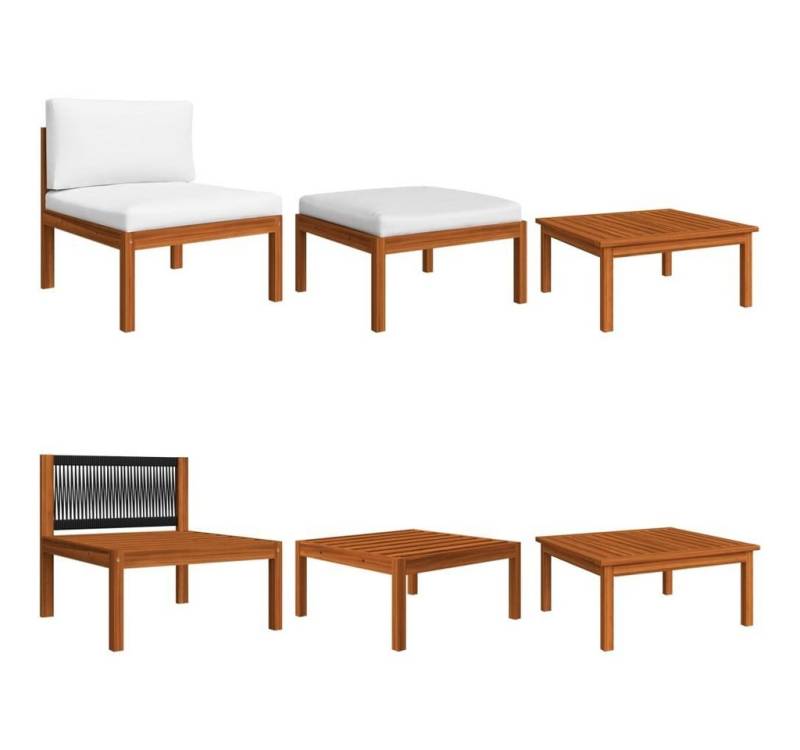 vidaXL Sofaelement 3-tlg. Garten-Lounge-Set mit Kissen Holz & Seil (1 St) von vidaXL