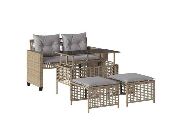 vidaXL Sofaelement 4-tlg. Garten-Sofagarnitur mit Kissen Beige Poly Rattan Glas (4 St), beige grau, Beige und Grau von vidaXL