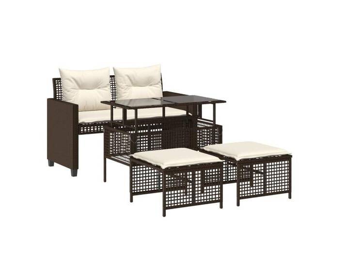 vidaXL Sofaelement 4-tlg. Garten-Sofagarnitur mit Kissen Braun Poly Rattan Glas (4 St), braun, Braun von vidaXL