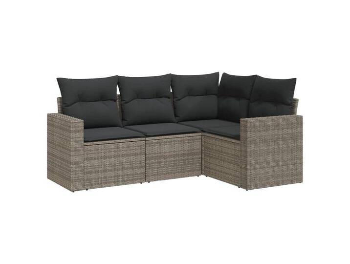 vidaXL Sofaelement 4-tlg. Garten-Sofagarnitur mit Kissen Grau Poly Rattan (1 St), grau, Ohne Tisch, Grau von vidaXL