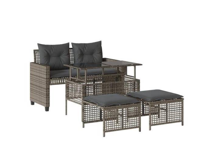 vidaXL Sofaelement 4-tlg. Garten-Sofagarnitur mit Kissen Grau Poly Rattan Glas (4 St), grau, Grau von vidaXL