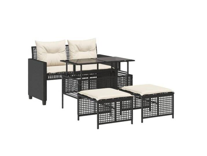 vidaXL Sofaelement 4-tlg. Garten-Sofagarnitur mit Kissen Schwarz Poly Rattan Glas (4 St), schwarz, Schwarz von vidaXL