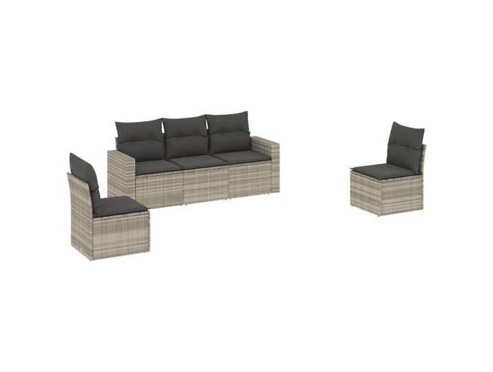 vidaXL Sofaelement 5-tlg. Garten-Sofagarnitur mit Kissen Hellgrau Poly Rattan (1 St), grau, Ohne Tisch, Hellgrau von vidaXL