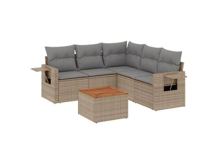 vidaXL Sofaelement 6-tlg. Garten-Sofagarnitur mit Kissen Beige Poly Rattan (1 St), beige grau, Eckteil + Tisch + 2x Mittelteil, Beige und Grau von vidaXL