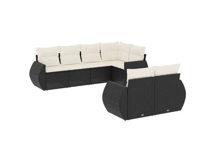 vidaXL Sofaelement 7-tlg. Garten-Sofagarnitur mit Kissen Schwarz Poly Rattan (1 St), schwarz, Schwarz und Creme von vidaXL