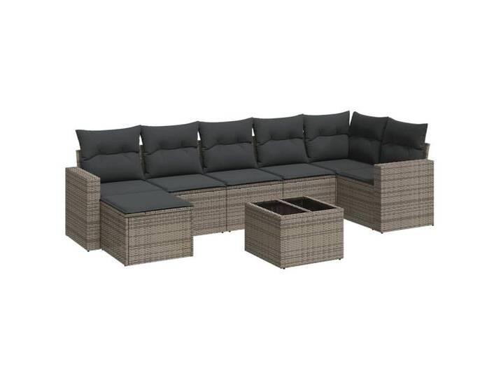 vidaXL Sofaelement 8-tlg. Garten-Sofagarnitur mit Kissen Grau Poly Rattan (1 St), grau, Mit Tisch, Grau von vidaXL