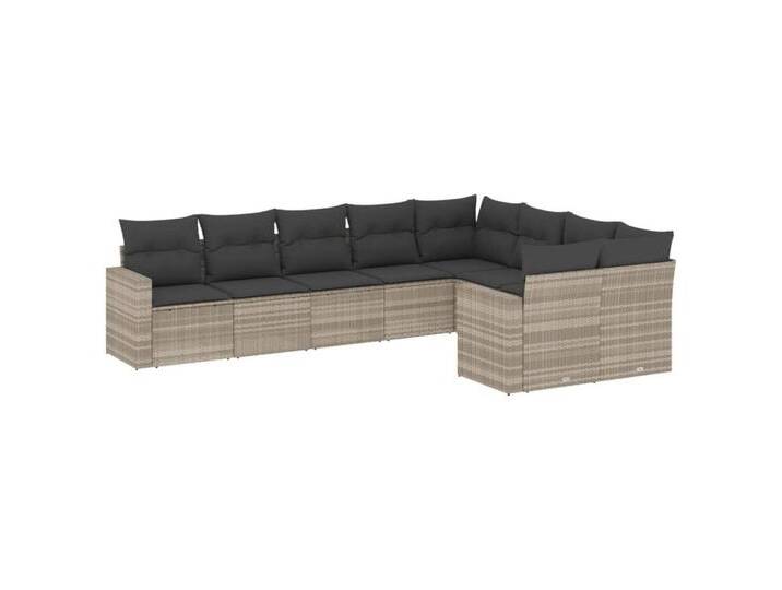 vidaXL Sofaelement 9-tlg. Garten-Sofagarnitur mit Kissen Hellgrau Poly Rattan (1 St), grau, Ohne Tisch, Hellgrau und Dunkelgrau von vidaXL
