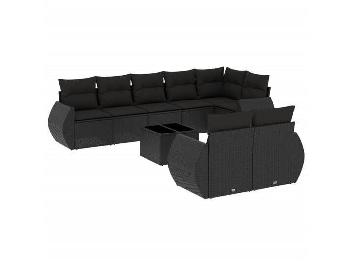 vidaXL Sofaelement 9-tlg. Garten-Sofagarnitur mit Kissen Schwarz Poly Rattan (1 St), schwarz, Mit Tisch, Schwarz von vidaXL