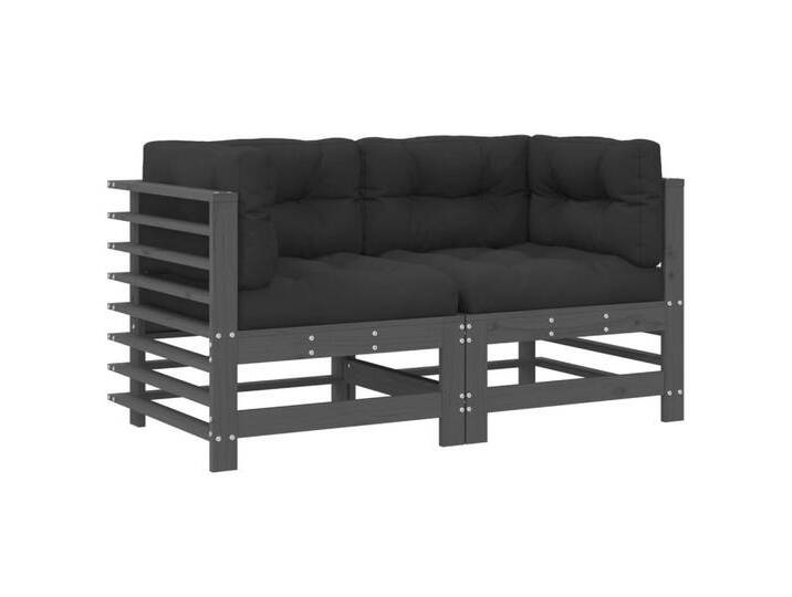 vidaXL Sofaelement Ecksofas mit Kissen 2 Stk. Grau Massivholz Kiefer (1 St), grau, 2x Eckteil, Grau von vidaXL