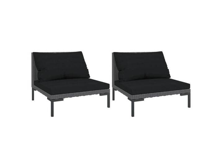 vidaXL Sofaelement Gartensofas 2 Stk. mit Kissen Halbrundes Poly Rattan (1 St), grau, Sofa-Mittelteil (2 Stk.) von vidaXL