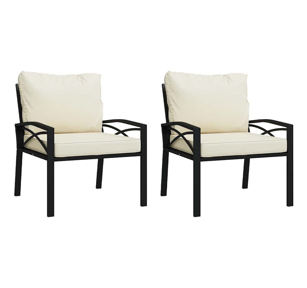 vidaXL Sofaelement Gartenstühle mit Sandfarbigen Kissen 2 Stk. 68x76x79 cm Stahl (2 St) von vidaXL
