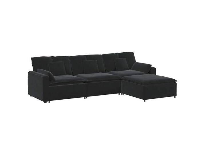 vidaXL Sofaelement Modulares Sofa mit Fußhocker und Kissen Schwarz, schwarz, Schwarz von vidaXL