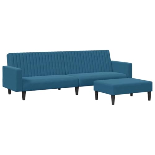 vidaXL Sofagarnitur 2-TLG., Schlafsofa mit Fußhocker, Klappbett Klappsofa mit Schlaffunktion, Bettsofa Sofabett Sofa Couch, Blau Samt von vidaXL